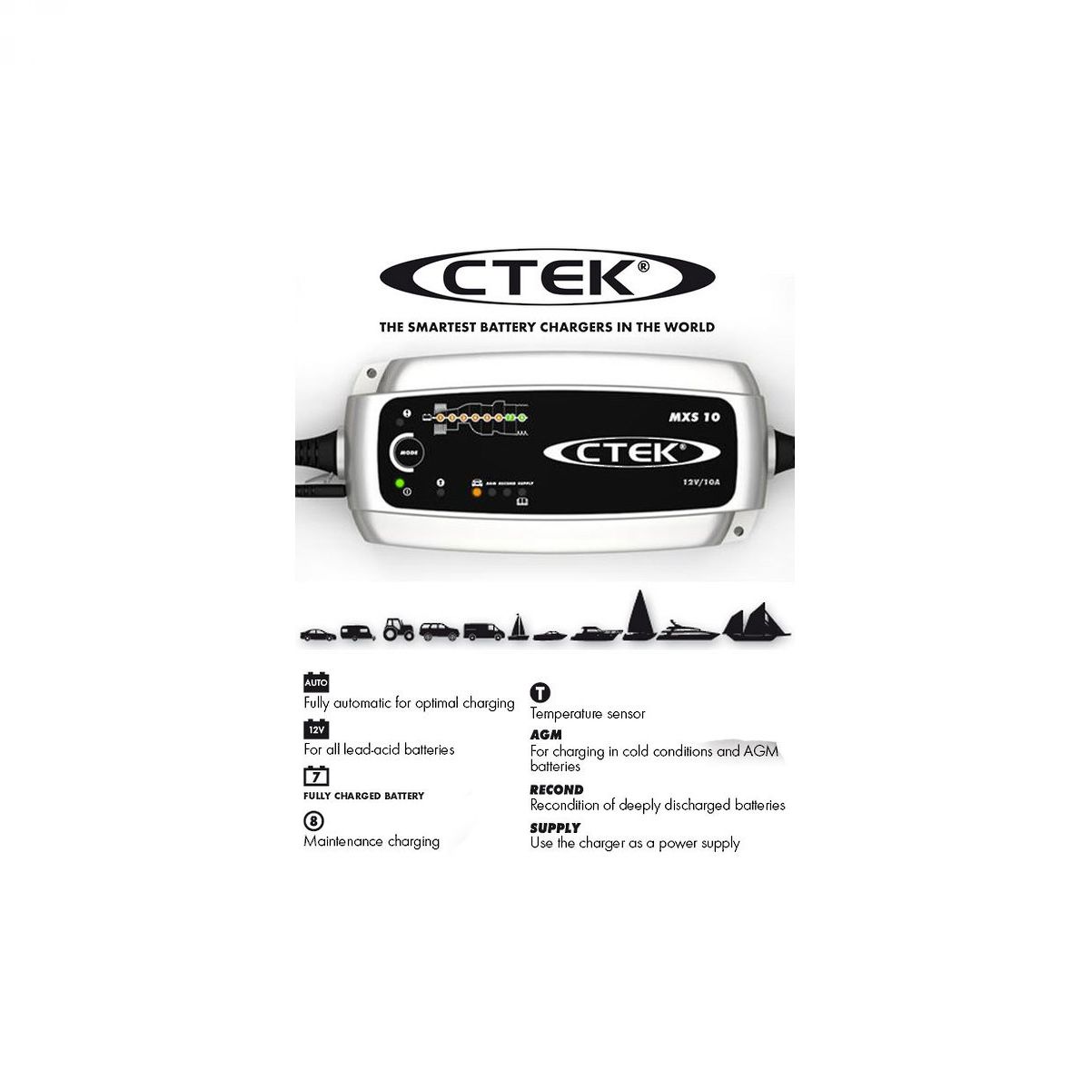 CTEK MXS 10.0 punjač akumulatora za 12V WET AGM GEL