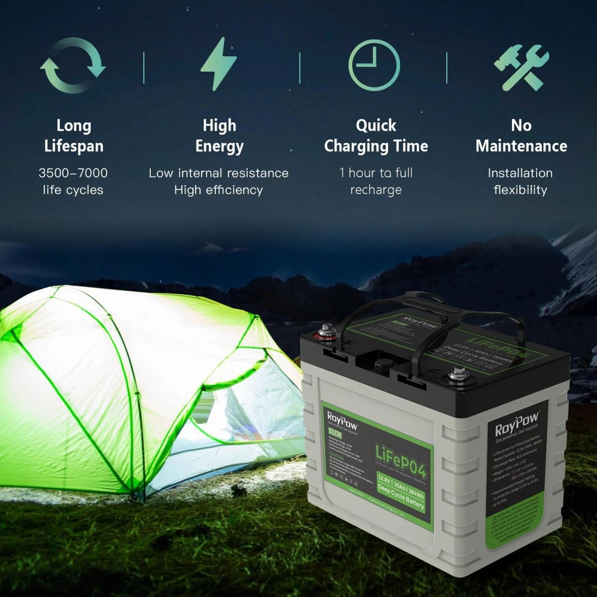 RoyPow S1230 12V 30Ah LiFePO4 baterija deep cycle