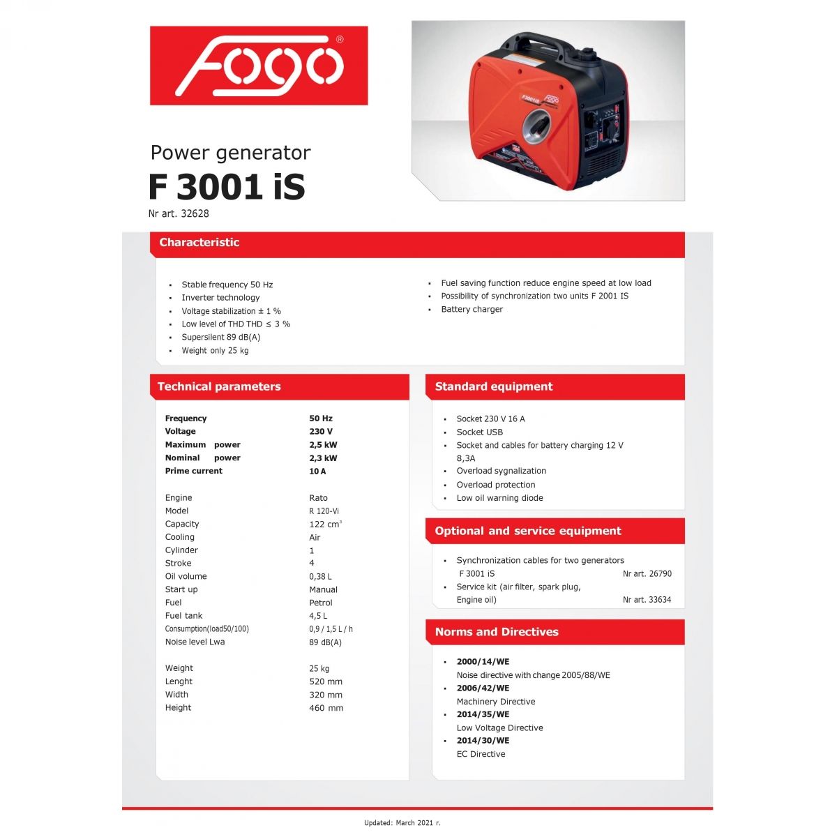 FOGO F 3001 IS prijenosni agregat