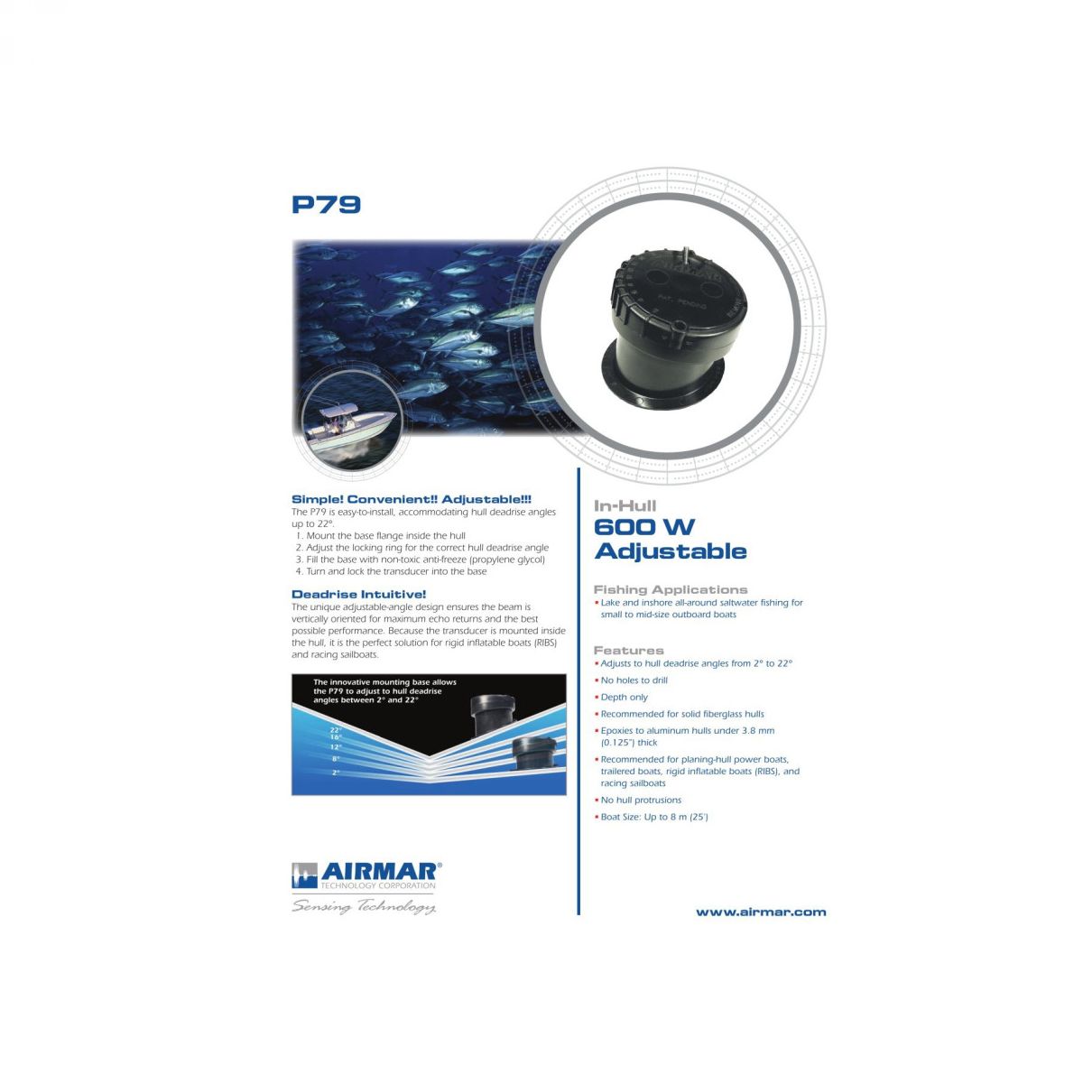 Airmar P79 XSONIC Traditional/CW in-hull sonda plastična
