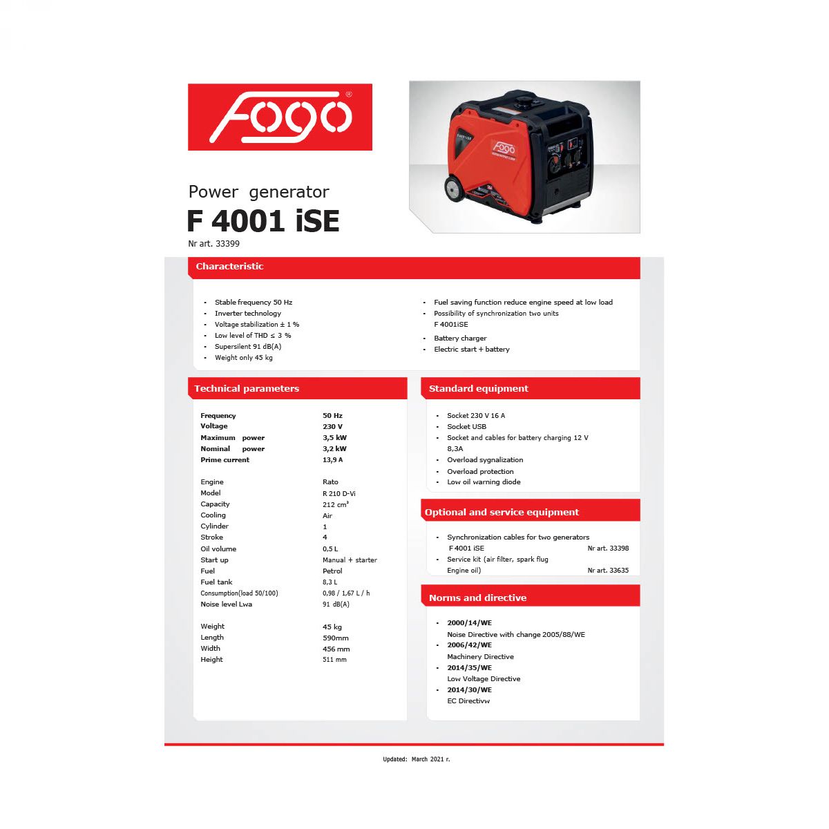 FOGO F 4001 IS prijenosni agregat