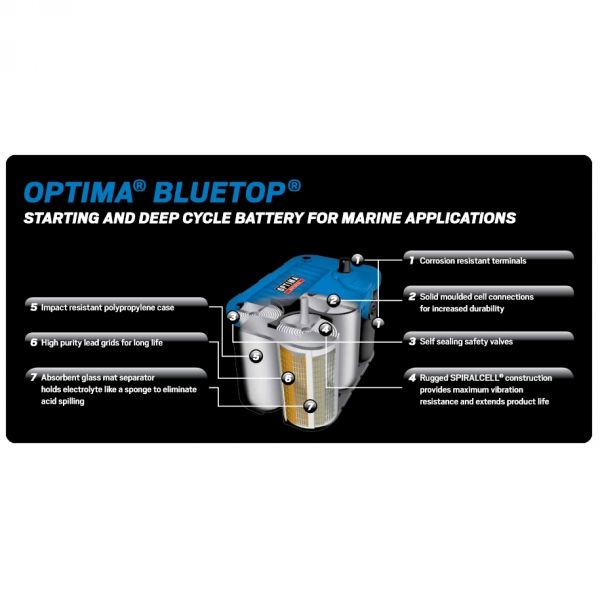 Optima Bluetop Deep-Cycle-Batterie DC 5.5 - 12V, 75Ah