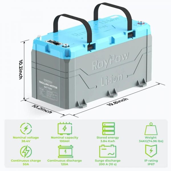 RoyPow B36100H 36V 100AH LiFePO4 baterija za troling motor