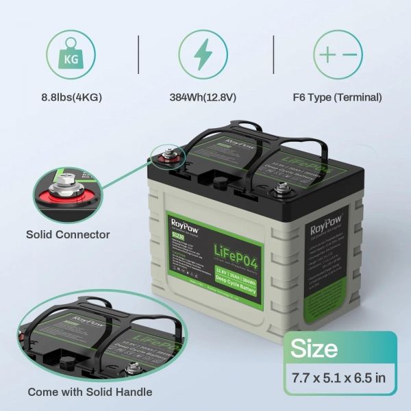 RoyPow S1230 12V 30Ah LiFePO4 baterija deep cycle