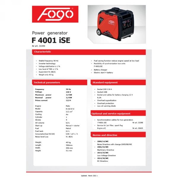FOGO F 4001 IS prijenosni agregat